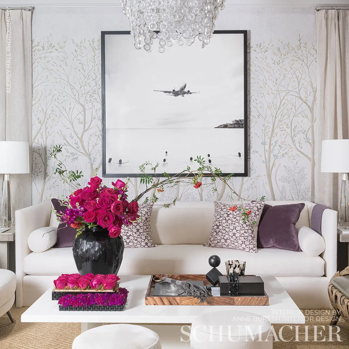Schumacher BRINDILLE GOLDEN ACCENTED PANEL SET wallpaper, color DOVE, SKU 5010920